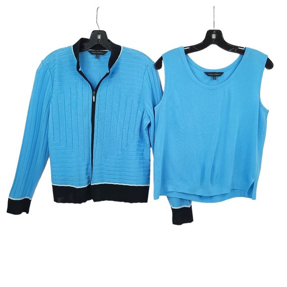Ming Wang Twin Set Cardigan Tank Top READ Womens Size S Blue Full Zip Sweater - Picture 6 of 16